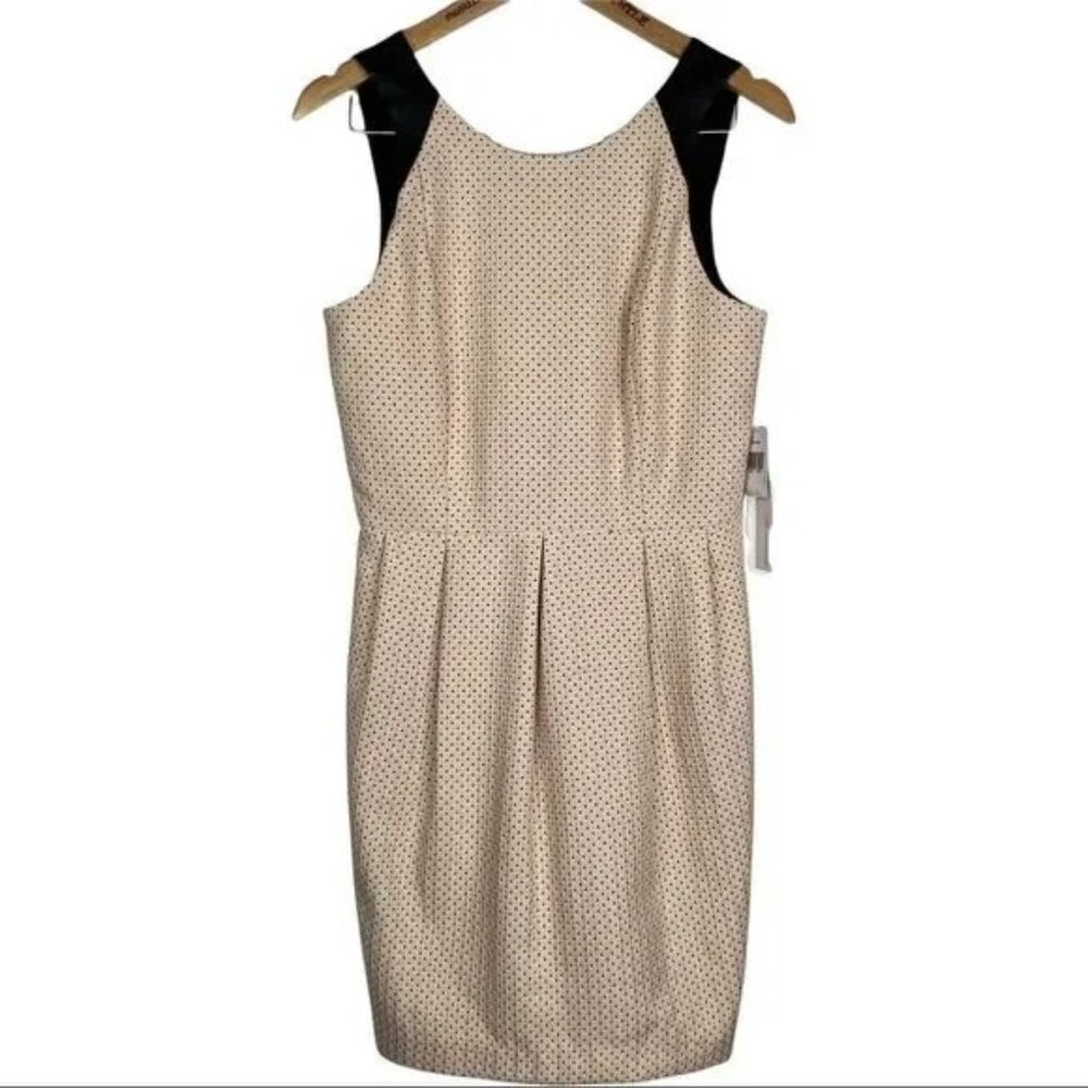 NWT KENSIE PALEST PEACH/BLACK POLKA DOT FAUX LEATHER STRAP FORMAL MIDI DRESS SM.